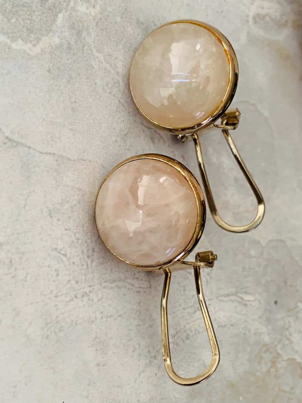Rose Quartz Pink Hoop Drop Vintage Omega Earrings 2 in 1 - Picture 3 of 6